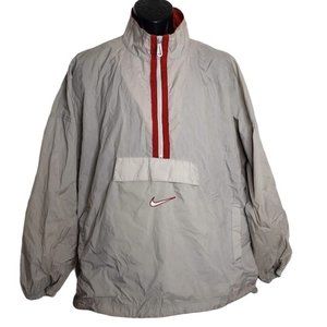 Nike Men's Windbreaker Jacket XL Gray Red Swoosh Nylon Half Zip White Label